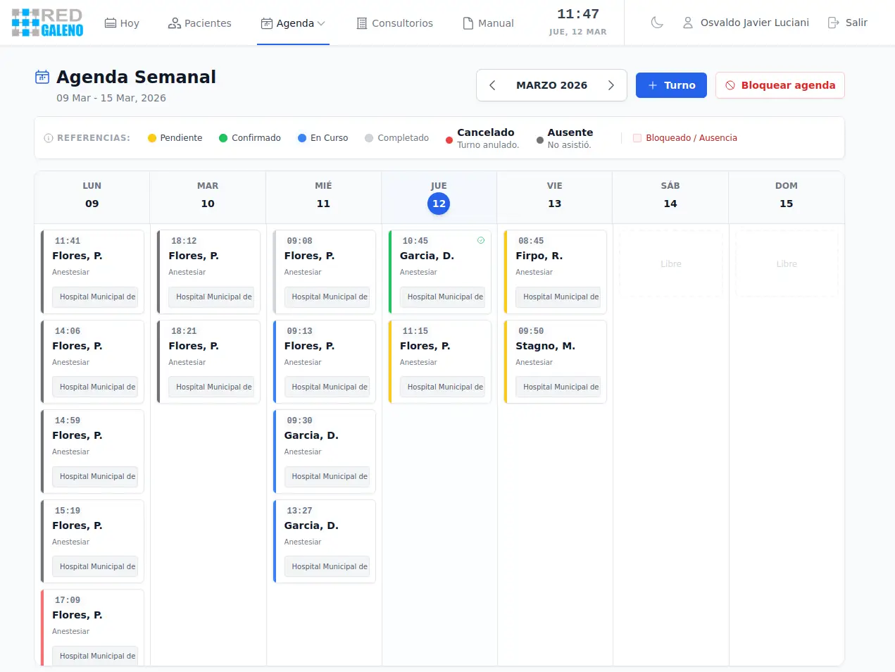 Calendario de turnos